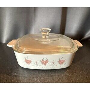 VTG 90’s Corningware A-1-B Forever Yours 1 Liter Casserole Dish Hearts Cottage